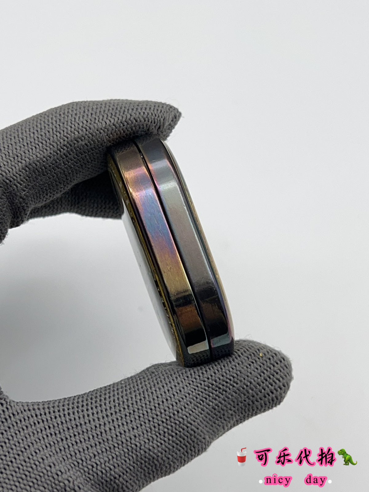Groove Zirconium Engraved Oil Slick